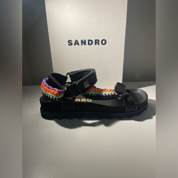 Sandro Black Multicolor Woven Strap Sandals Size 9 / 39 - Picture 3 of 8